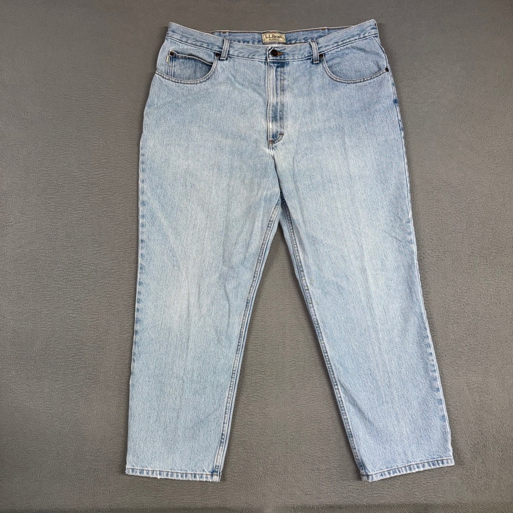 LL Bean Jeans Men 40x30 Blue Relaxed Fit Double L Light Wash Distressed Denim